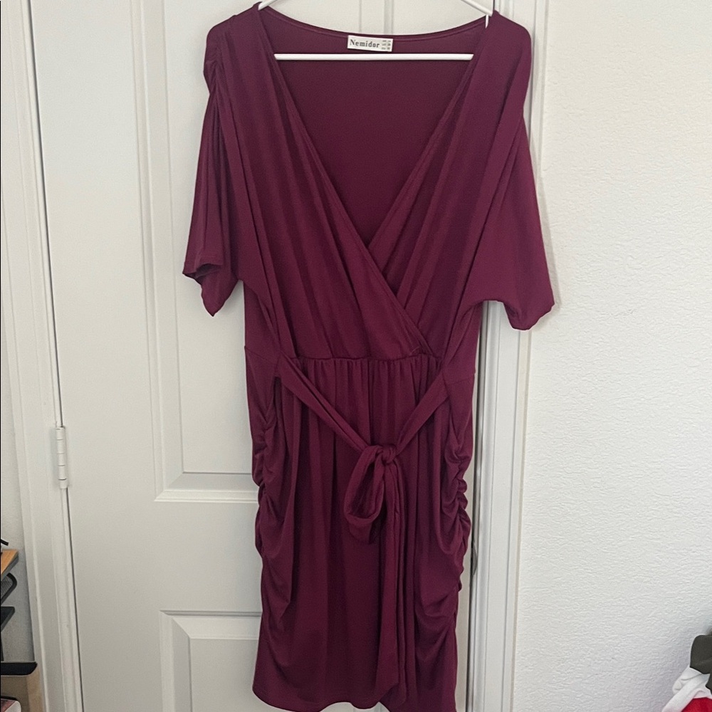 Elegant Plum Midi Wrap Dress
